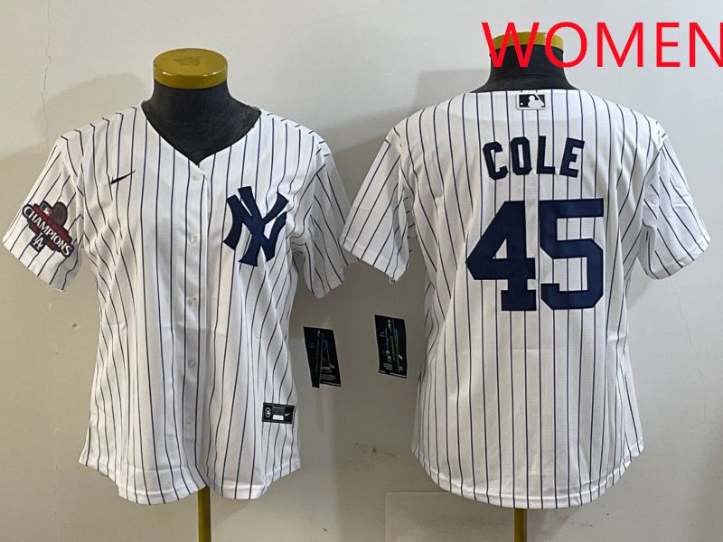 Women New York Yankees #45 Cole White Stripe Game 2025 Nike MLB Jersey style 2->women mlb jersey->Women Jersey